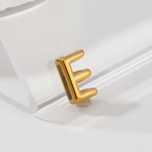 Stainless steel gold letter E pendant charm detail close up view for custom jewelry making.