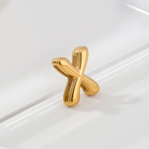 Gold stainless steel letter X charm detail, polished puffy alphabet pendant for custom DIY jewelry making.
