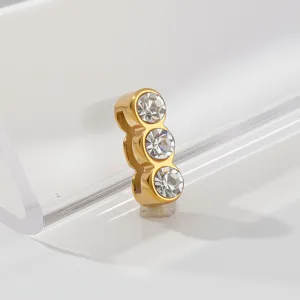 Gold stainless steel triple crystal pendant charm for DIY bracelets and necklaces detail shot.