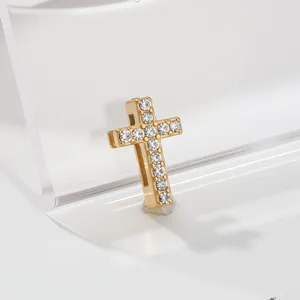 Stainless steel gold plated rhinestone cross pendant charm for DIY jewelry making detail view.