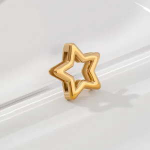 Gold star charm detail view, sleek stainless steel hollow star pendant for DIY jewelry.
