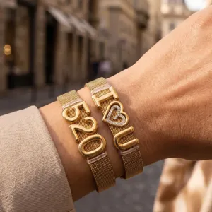 Minimalist Stainless Steel Mesh Chain Bracelet With Letter And Number Pendants Fashion Jewelry Gift