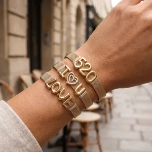 Stainless steel mesh bracelet featuring 520, I love you and letter charms, chic daily jewelry.