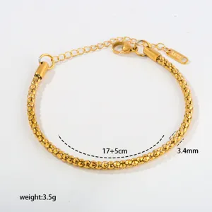 Minimalist stainless steel beaded chain bracelet detailed view with size 17+5cm specs.