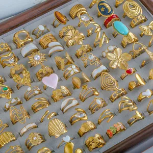 Wholesale assorted gold rings set stainless steel minimalist stackable fashion jewelry for women.
