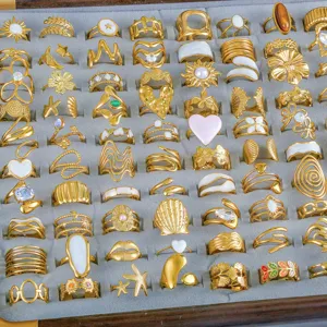 Gold stainless steel rings set stackable fashion jewelry variety design elegant main view display