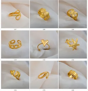 Adjustable stainless steel rings wholesale retro gold plated open finger ring collection detail.