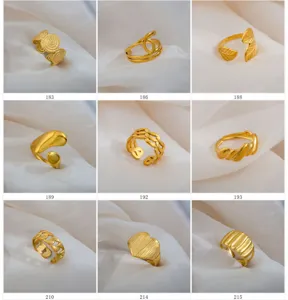 Gold stainless steel adjustable rings set, minimalist geometric design fashion jewelry for daily wear.