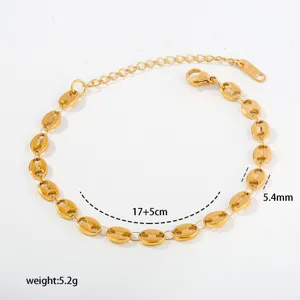 Gold stainless steel coffee bean chain bracelet for women minimalist fashion jewelry 17+5cm