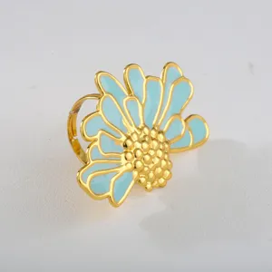 Stainless steel fashion oil drop flower ring, elegant retro floral design for women.