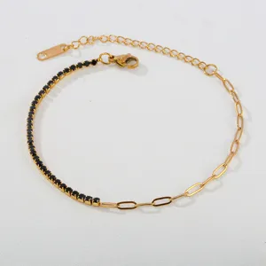 Edelstahl schwarzer Zirkon halbe Paperclip Kette Armband modischer Schmuck Detailansicht