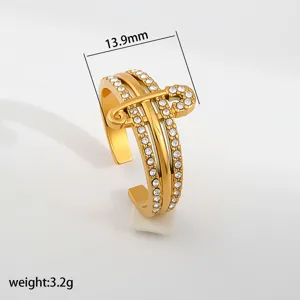 Stainless steel zircon ring detail view, minimalist luxury stackable design for women fashion.
