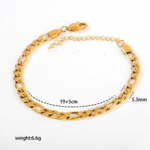 Gold stainless steel chunky chain bracelet with 19+5cm length and 5.3mm width for women.
