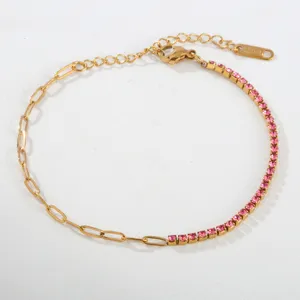 Edelstahl rosa Strass halbe Kette Armband elegante minimalistische Handgelenk Schmuck Detail