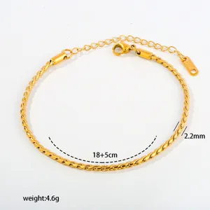Gold stainless steel chain bracelet detail, 18+5cm adjustable length, 2.2mm width 4.6g.