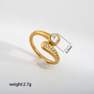 Gold Stainless Steel Zircon Ring Minimalist Titanium Steel Stackable Open Finger Jewelry