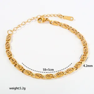 Stainless steel gold color chain bracelet with extension, 18+5cm length, fashion jewelry.