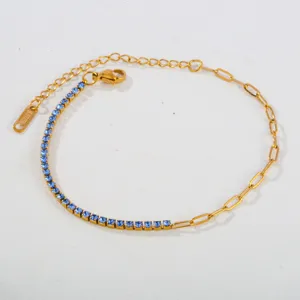 Edler Edelstahl blau Strass und Gliederkette Armband fuer modische Damen taeglich.