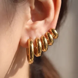 Stainless Steel C-Shape Hoop Earrings Open Geometric Minimalist Chic Everyday Jewelry For Women Gold And Steel Color