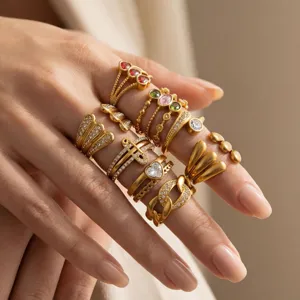 Stainless steel zircon stackable rings set minimalist gold ring fashion jewelry women