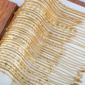 Gold plated stainless steel chain necklace and bracelet set, minimalist stacking jewelry