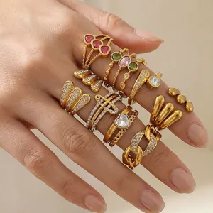 Stainless steel zircon stacked rings set, minimalist gold knuckle ring for women daily wear.
