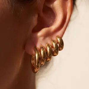 Stainless steel chunky gold hoop earrings, C-shaped geometric multi-pack ear jewelry for women.