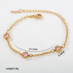 Edler Edelstahl Gold Ketten Armband mit rosa Zirkonia Kristallen elegante Damenschmuck.