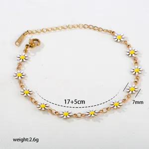 Edelstahl Gänseblümchen Blumen Armband mit weißer Emaille modischer Damenschmuck chic.