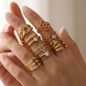 Stainless Steel Zircon Ring Women Minimalist Light Luxury Stackable Ring Open Adjustable Finger Jewelry Gift