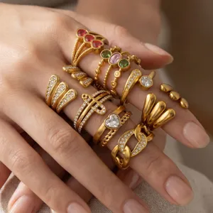 Stainless steel zircon stackable rings set for women INS style fashion luxury gold hand jewelry