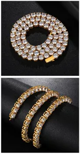 Gold tennis chain necklace featuring micro-set sparkling cubic zirconia for men hip hop style detail.