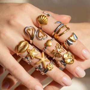 Fashionable multi-style stainless steel ring set, chic open knuckle rings for daily wear.