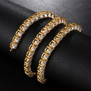 Gold Tennis Chain Hip Hop Single Row Cubic Zirconia Necklace Main Product Display View