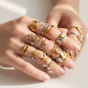 Two-tone stainless steel ring set, fashion multi-layer stackable jewelry main view