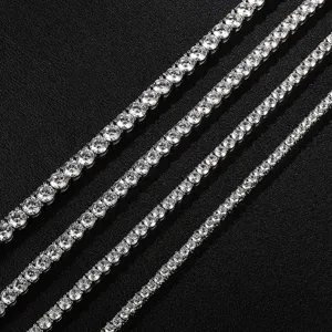Men's hip hop tennis chain necklace featuring single row micro paved cubic zirconia stones.