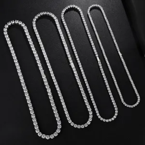 Men hip hop tennis chain set, micro pave cubic zirconia sparkling silver necklace jewelry.