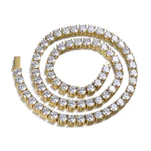 Gold Tennis Chain Hip Hop Men's Necklace Sparkly Zircon Stones Chic Trendy Jewelry