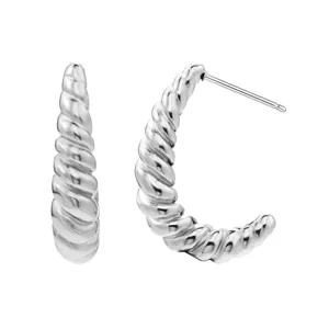 Boucles d'oreilles créoles torsadées argentées pour femmes, bijoux de mode en métal.