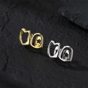 Hip Hop Hollow Design Teeth Grillz Copper Zirconia Inlaid Gold Silver Trendy Star Heart Teeth Jewelry For Men Women Party Accessory