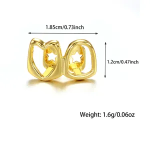 Cross-border fashion hip-hop gold grillz, hollow heart design with sparkling zircon, cool teeth jewelry.