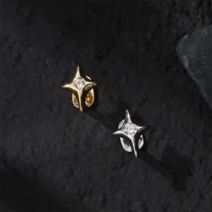 Gold and silver four-point star grillz with cubic zirconia, cool hip-hop teeth jewelry accessories.