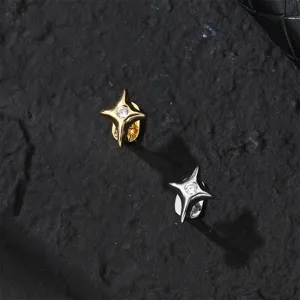 Close-up detail of stylish four-pointed star grillz with dazzling zircon, hip-hop teeth jewelry.