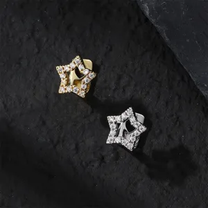 Hip-hop cubic zirconia hollow star dental grillz, stylish copper gold and silver tooth jewelry.