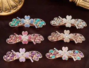 Rhinestone alloy hair clips crystal flower barrettes elegant ponytail holders for women.