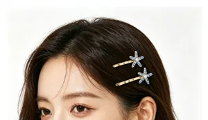 Blue rhinestone star hair clip detail shot, elegant metal bobby pin for women daily styling.