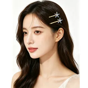 Elegant star rhinestone hair clips for women, sparkling blue crystal bobby pins for hair styling.