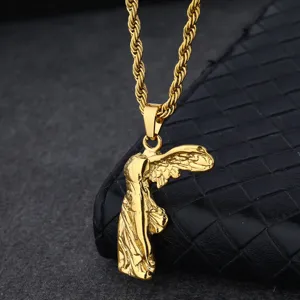 Men 18k gold plated stainless steel Greek mythology Winged Victory pendant necklace chic jewelry