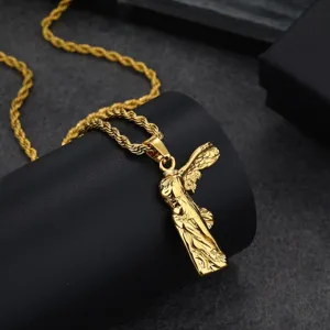 Gold-plated classical Greek goddess winged victory pendant necklace with elegant rope chain.