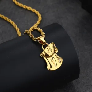Men gold plated pendant necklace with rope chain detail shot showcasing fine craftsmanship